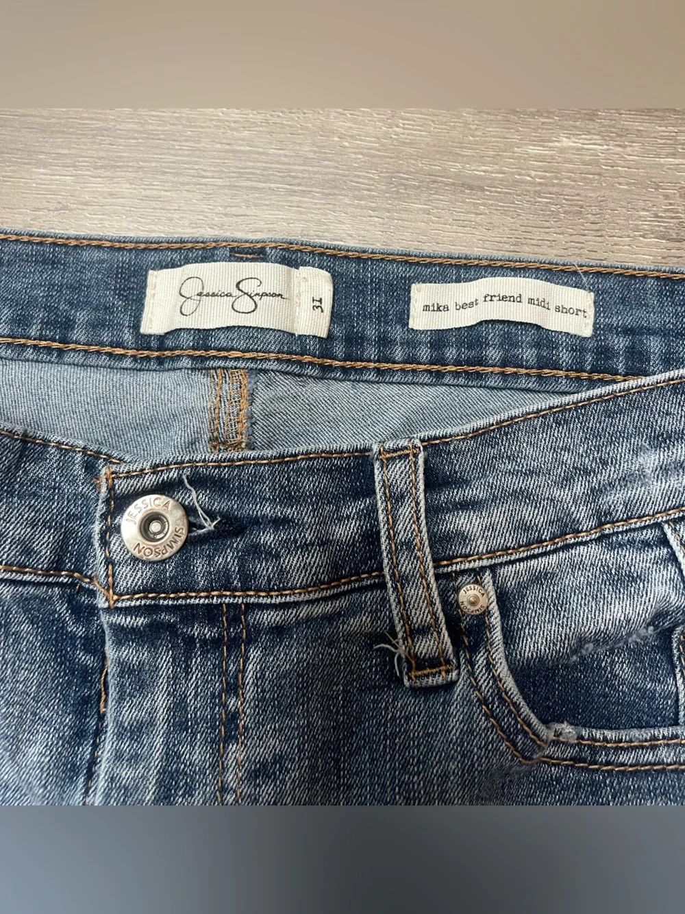 Jessica Simpson Distressed Blue Denim Shorts with Dark Blue Side Panels